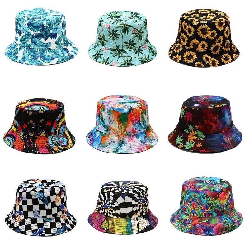 Bucket Hat Embroidered - Four Seasons Cotton Flowers Graffiti Print