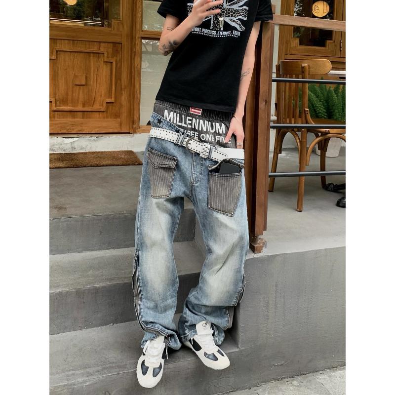 Street Fashion Jeans Men - Men's Patchwork Design Jeans 90s Casual