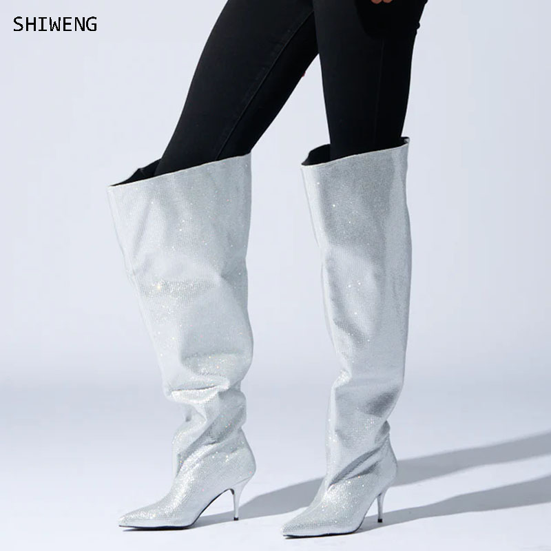 Street Fashion Rome 2026 - 2026 Knee High Silver Crystal Boots