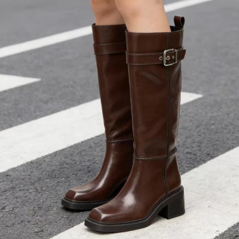 Street Fashion Designer - British Style Brown Knee Boots Women