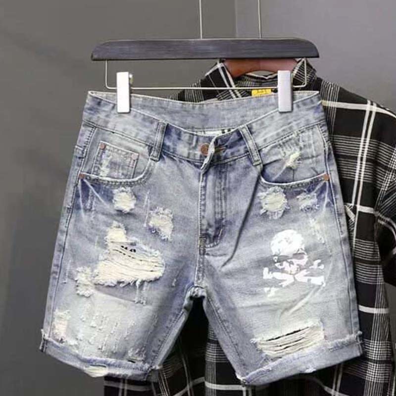 Street Fashion Jeans Men - Summer Men's Worn Bead Hole Beggar
