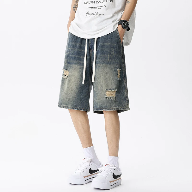 Summer Thin Denim Shorts Men's - Street Fashion Jeans Men ulasan dan harga