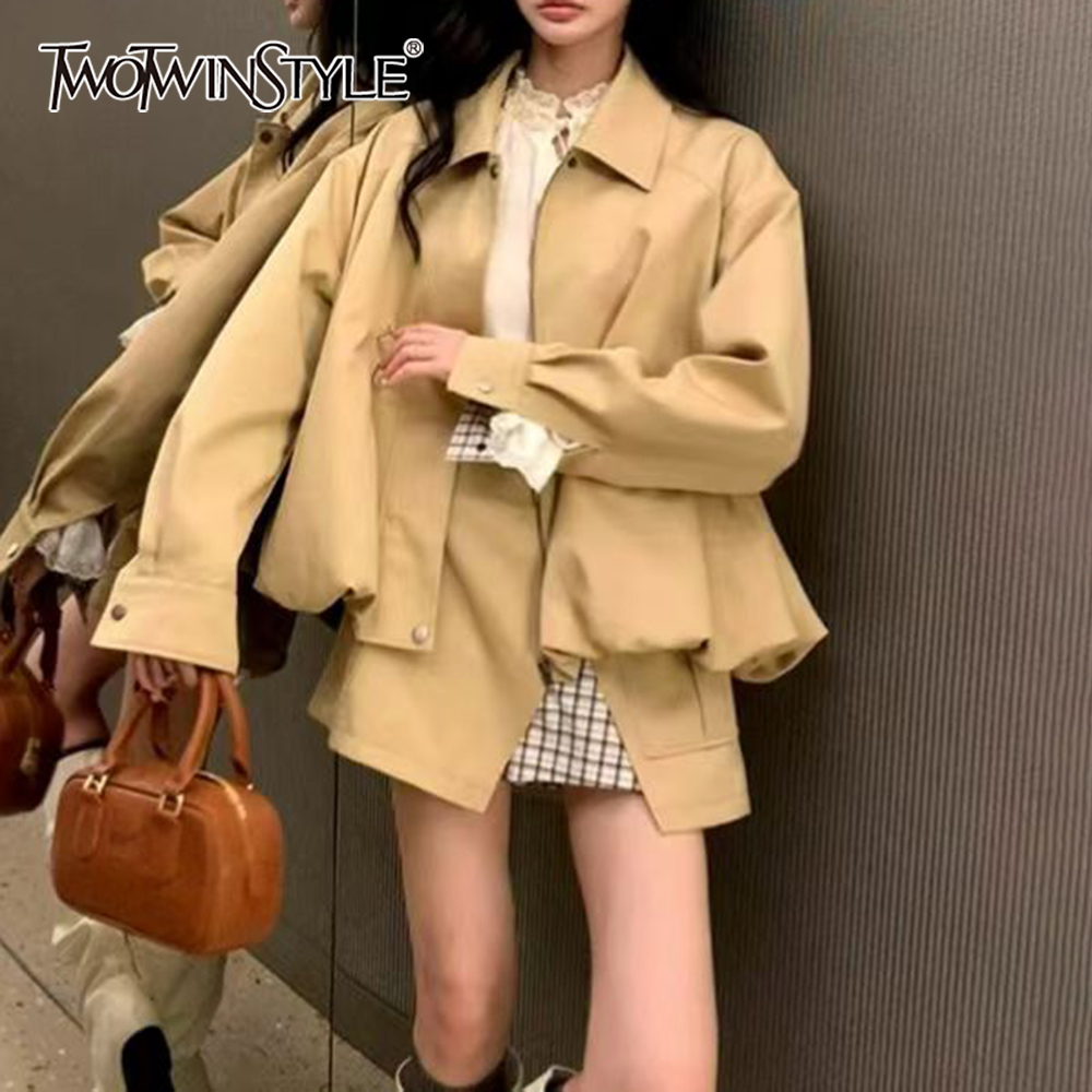 TWOTWINSTYLE Khakl Spliced Poc - Street Fashion Jacket ulasan dan harga