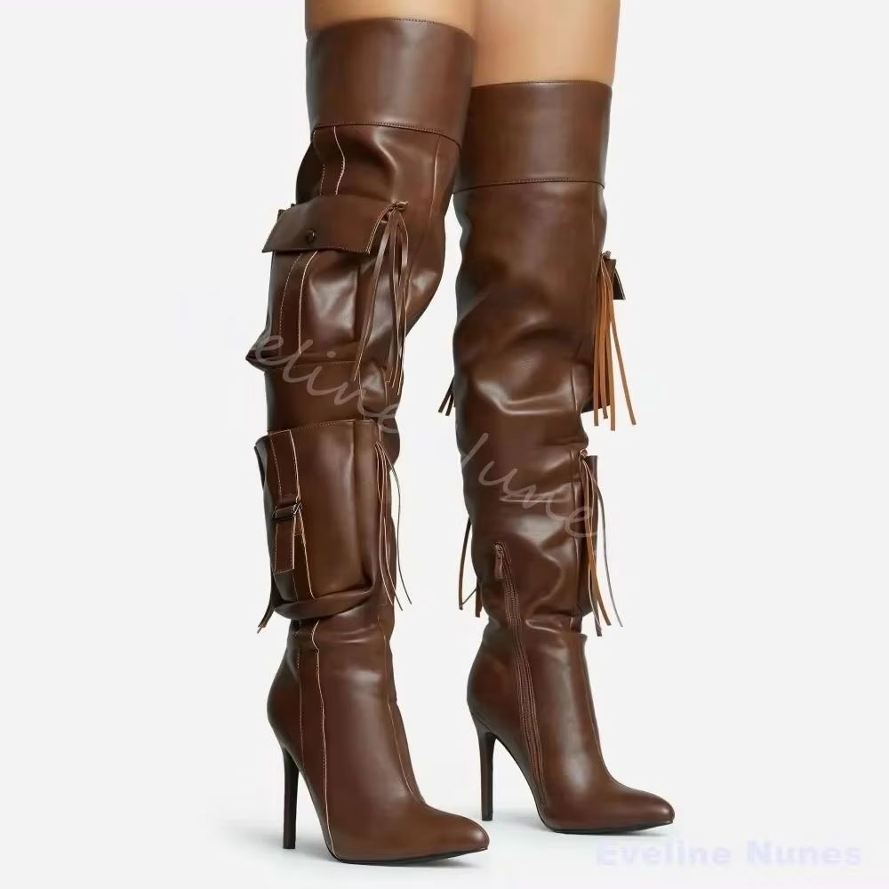 brown Tassel Over The Knee Boo - Street Fashion Rome 2026 ulasan dan harga