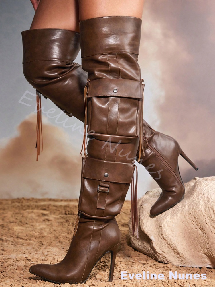 brown Tassel Over The Knee Boo - Street Fashion Rome 2026 ulasan dan harga