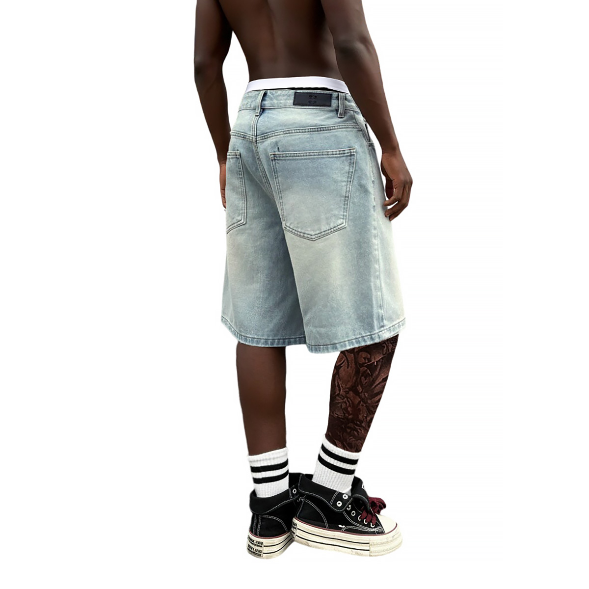 Metal Buckle Short Baggy Jeans - Street Fashion Jeans Men ulasan dan harga