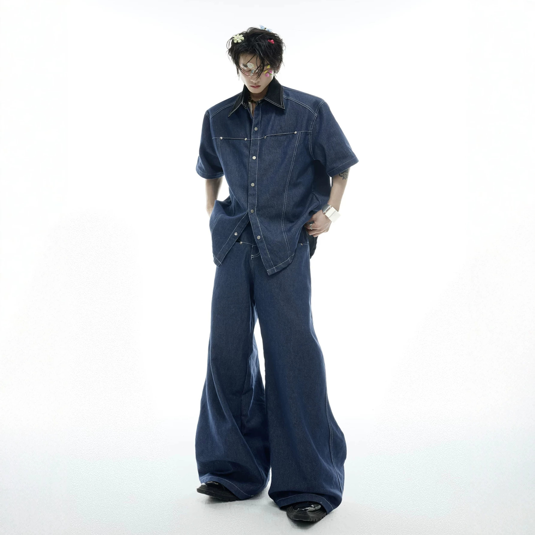 Summer Men's Denim Matching Se - Street Fashion Jeans Men ulasan dan harga