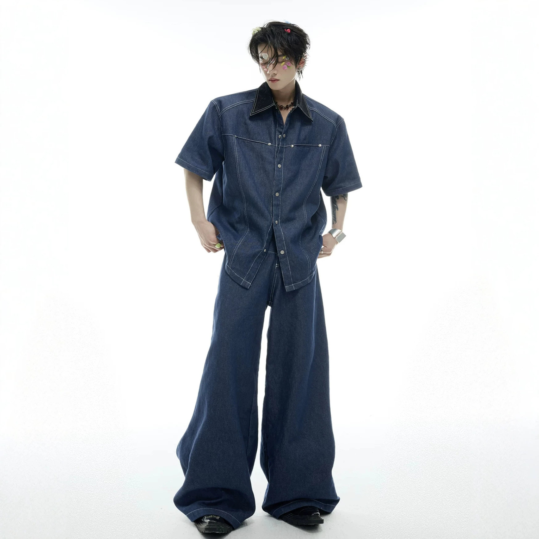 Summer Men's Denim Matching Se - Street Fashion Jeans Men ulasan dan harga