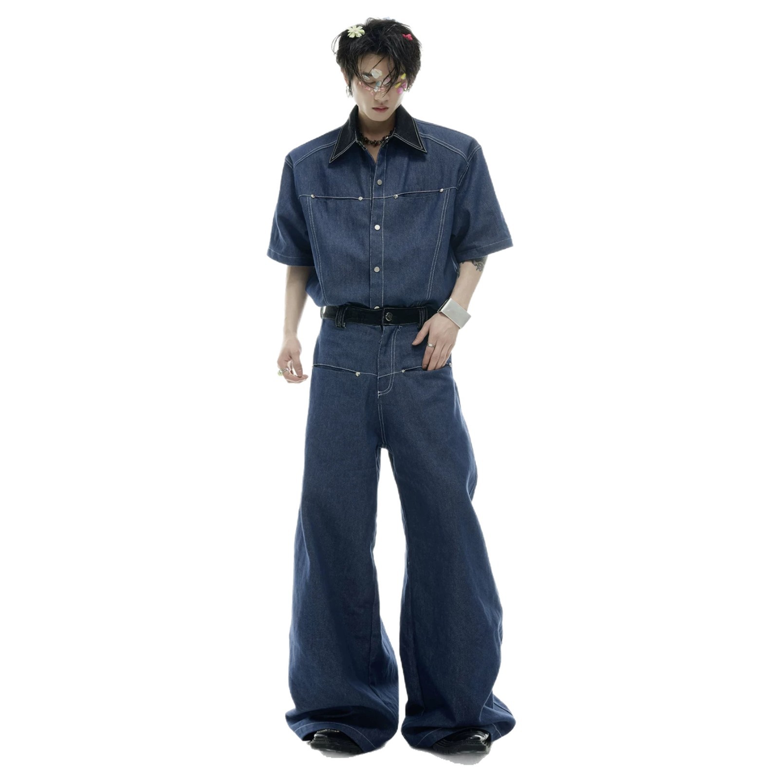 Summer Men's Denim Matching Se - Street Fashion Jeans Men ulasan dan harga