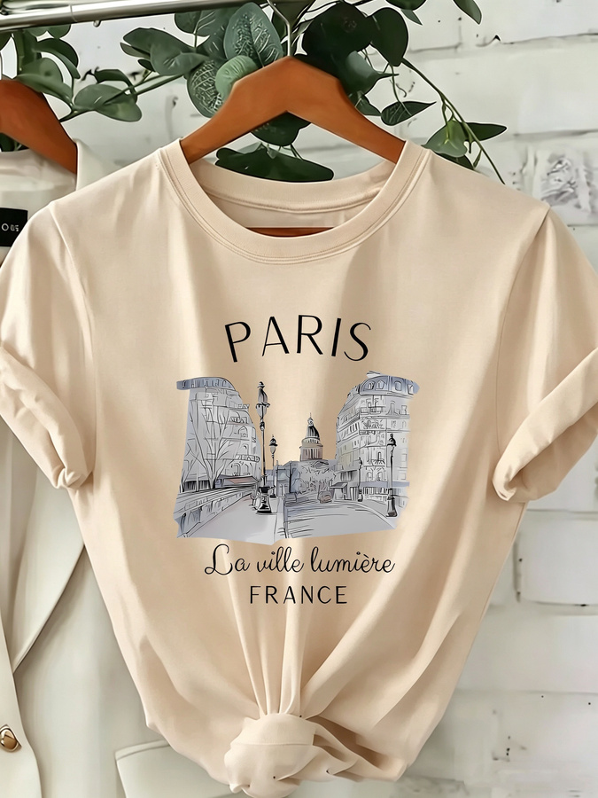 Women's Paris Print Crew Neck  - Street Fashion Paris 2025 ulasan dan harga