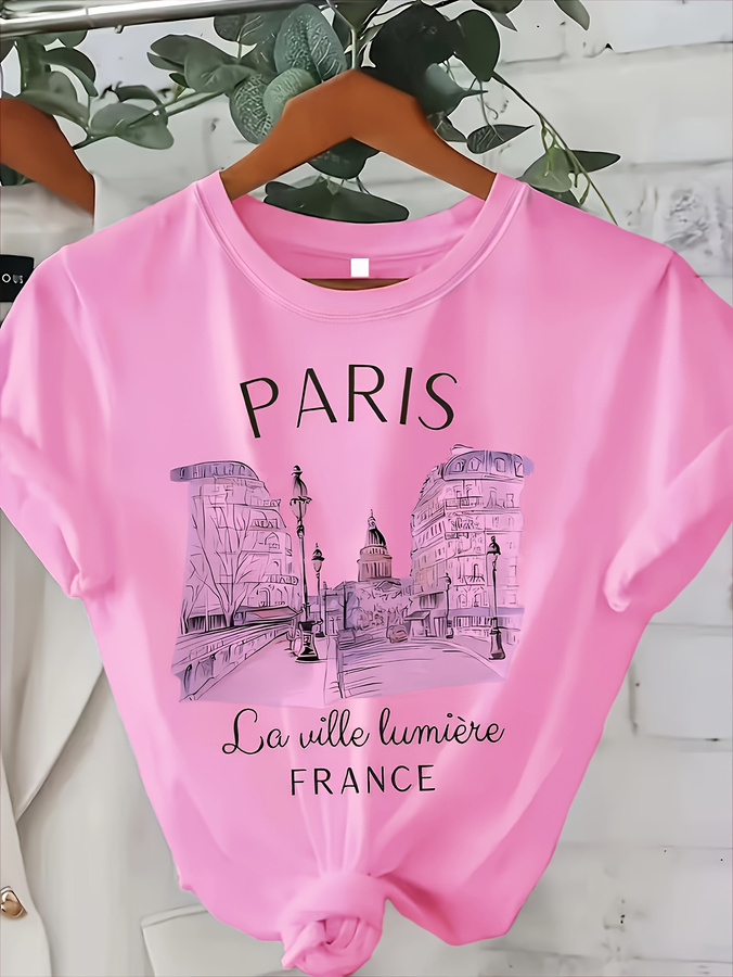Women's Paris Print Crew Neck  - Street Fashion Paris 2025 ulasan dan harga