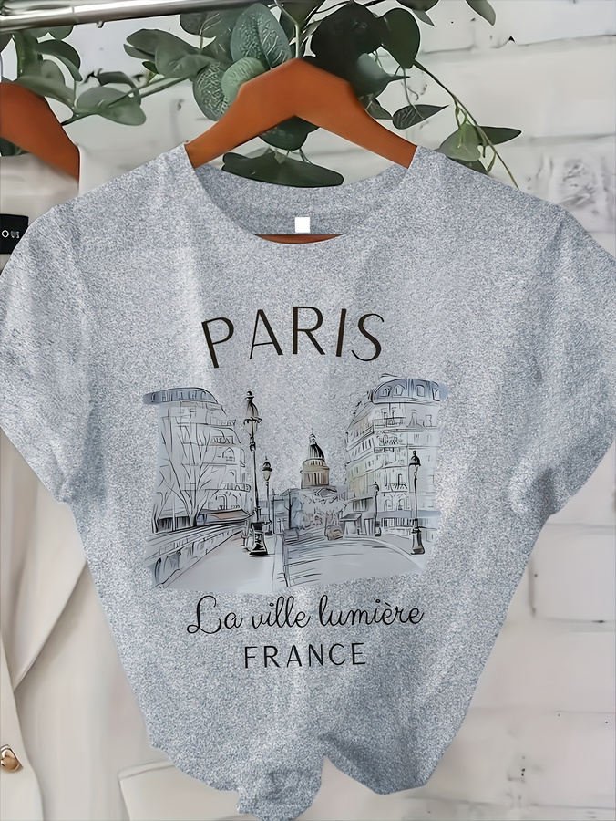 Women's Paris Print Crew Neck  - Street Fashion Paris 2025 ulasan dan harga