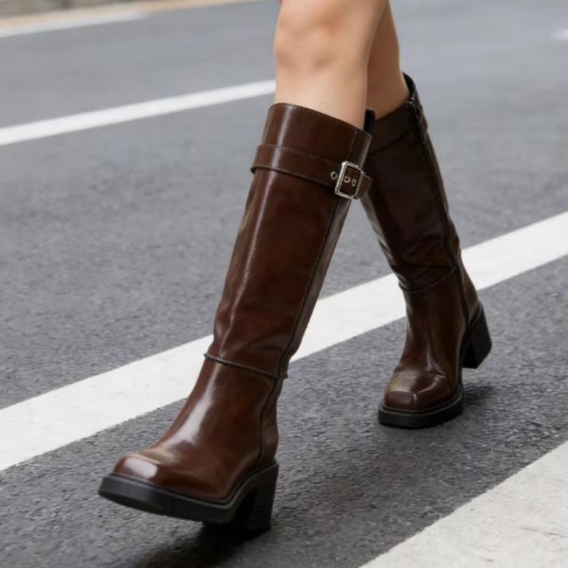 British Style Brown Knee Boots - Street Fashion Designer ulasan dan harga
