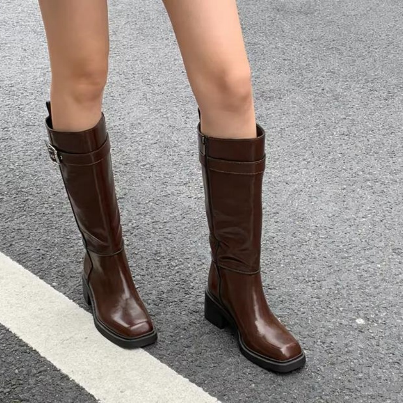 British Style Brown Knee Boots - Street Fashion Designer ulasan dan harga