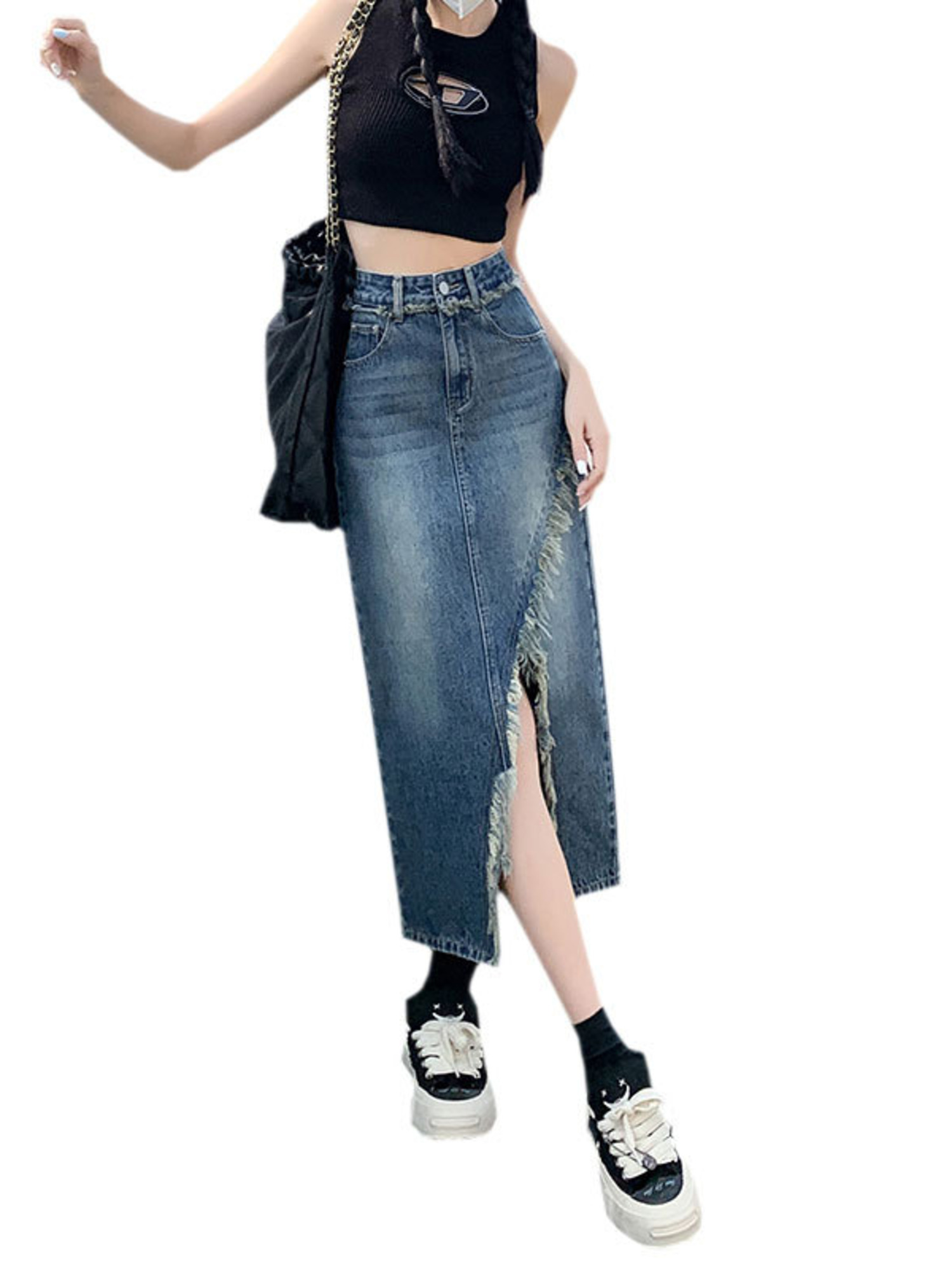 Women's High Waist Denim Skirt - Street Fashion Vintage ulasan dan harga
