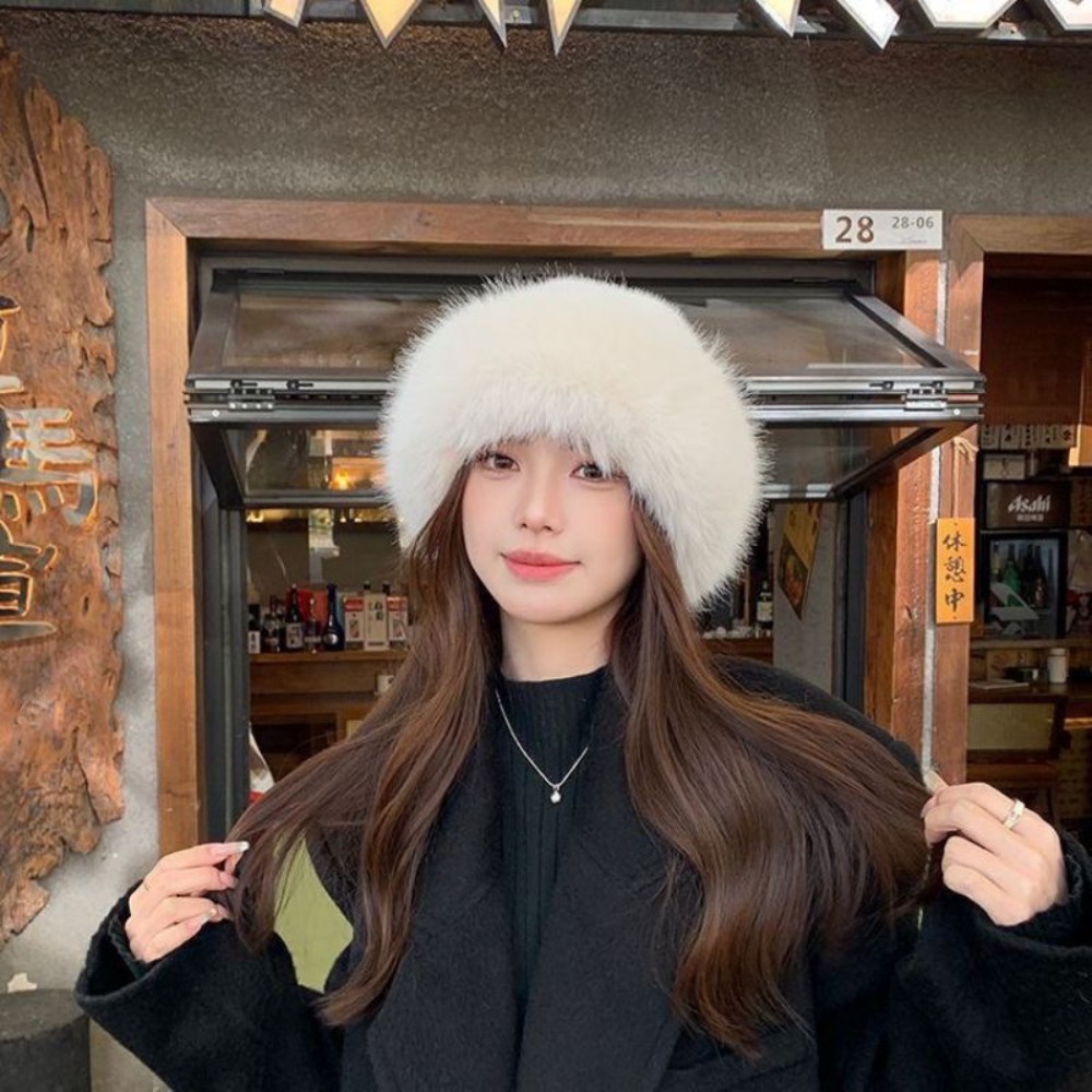 Women's Fluffy Fur Bucket Hat  - Bucket Hat Embroidered ulasan dan harga