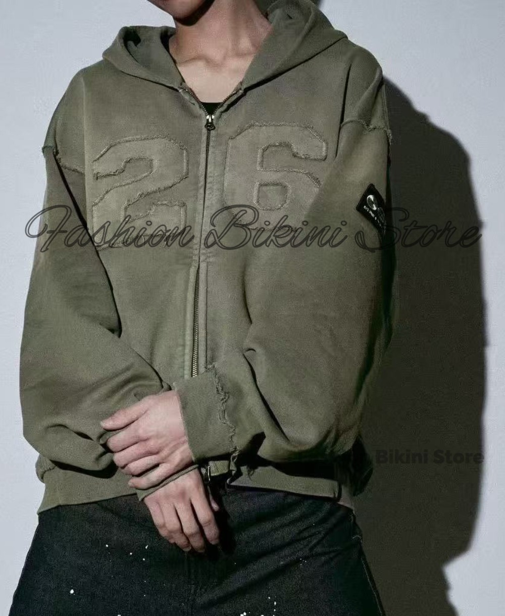 NEW Washed Grey Retro Hoodie 3 - Street Fashion Jacket ulasan dan harga
