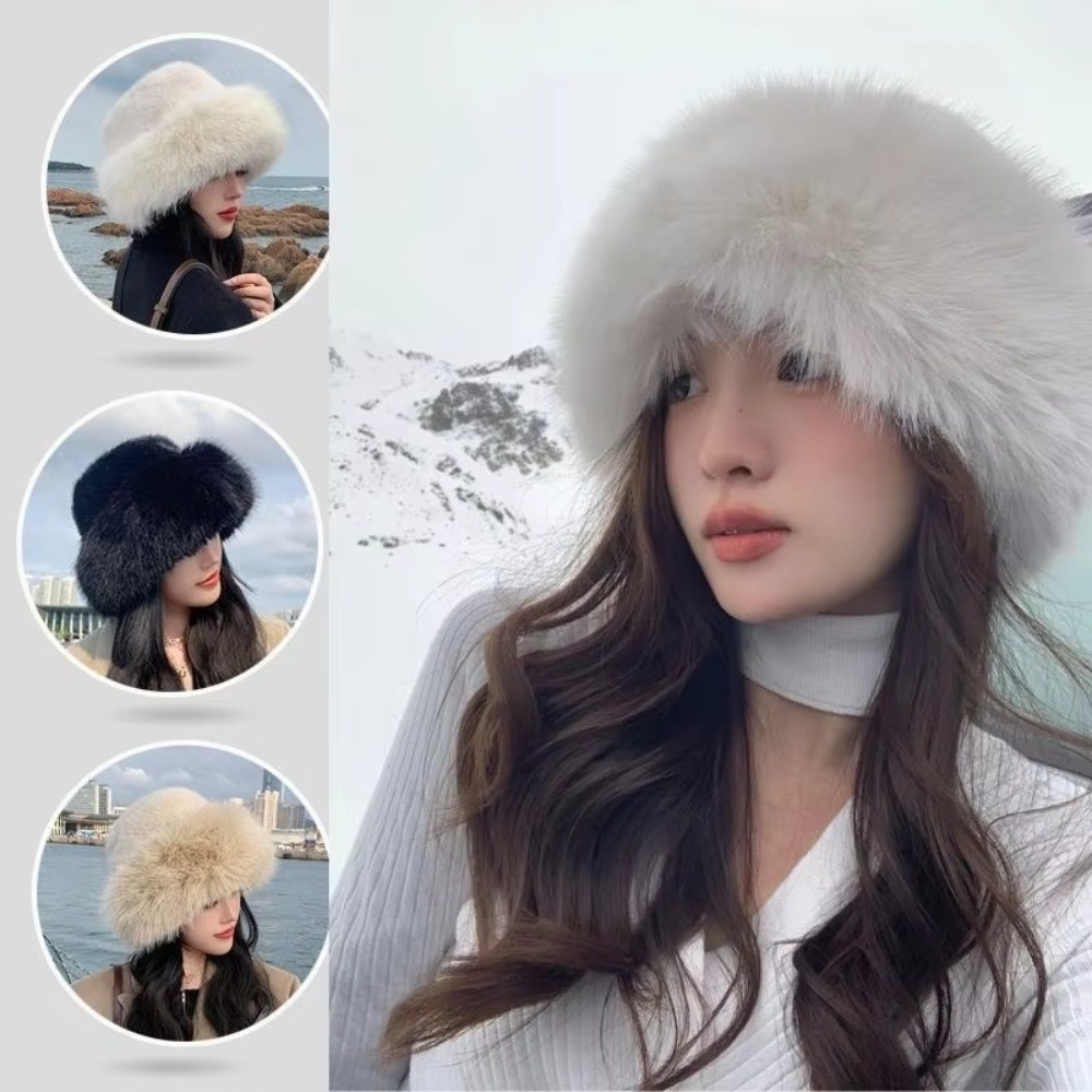New Fluffy Fur Winter Hat Soli - Bucket Hat Embroidered ulasan dan harga