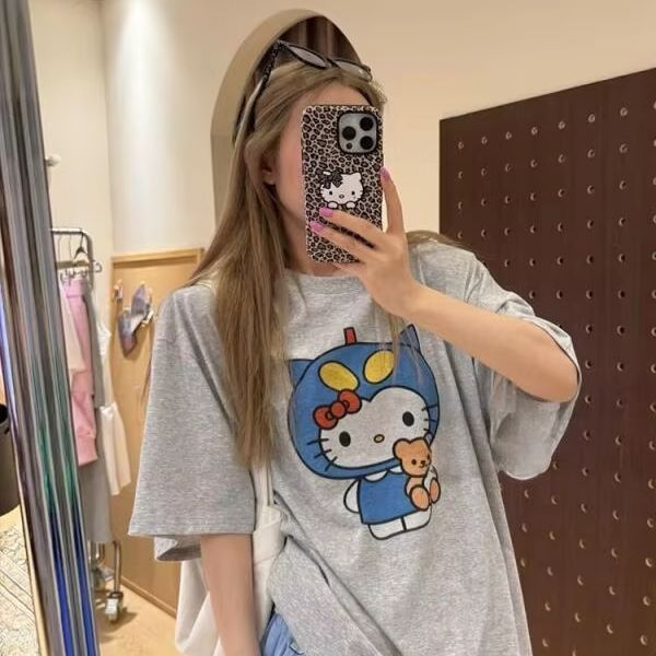 Short Sleeved Hello Kitty Prin - Street Fashion Designer ulasan dan harga