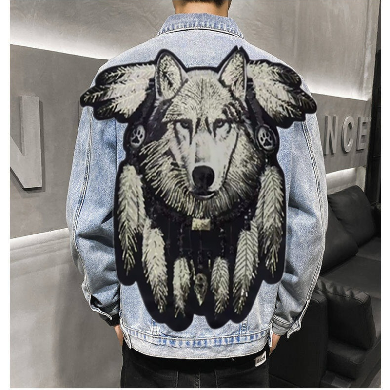 America Vintage Heavy Wolf Emb - Street Fashion Jeans Men ulasan dan harga