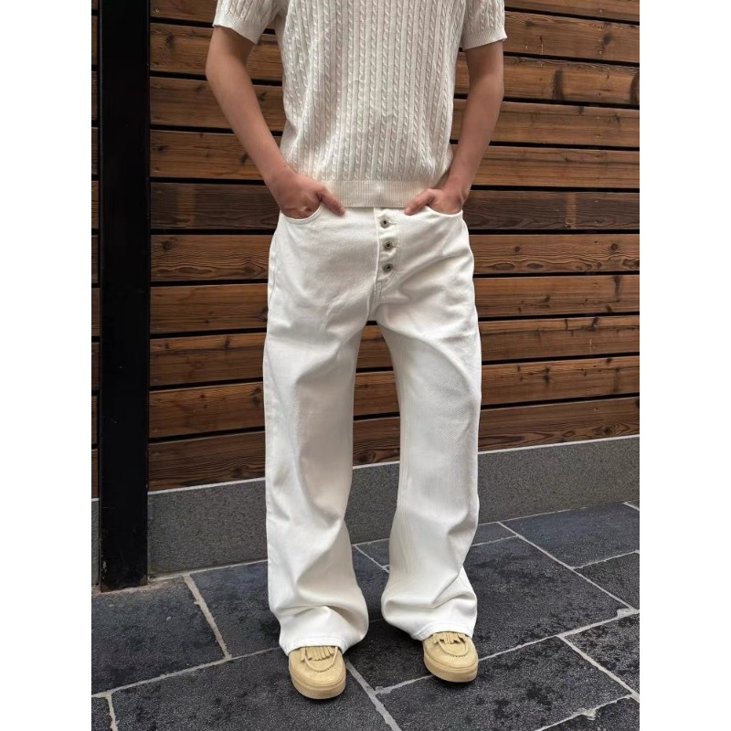 Men's White Wide Leg Jeans Hig - Street Fashion Jeans Men ulasan dan harga