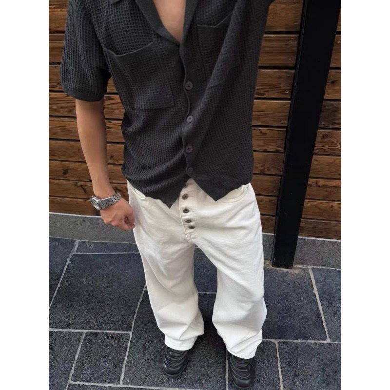 Men's White Wide Leg Jeans Hig - Street Fashion Jeans Men ulasan dan harga