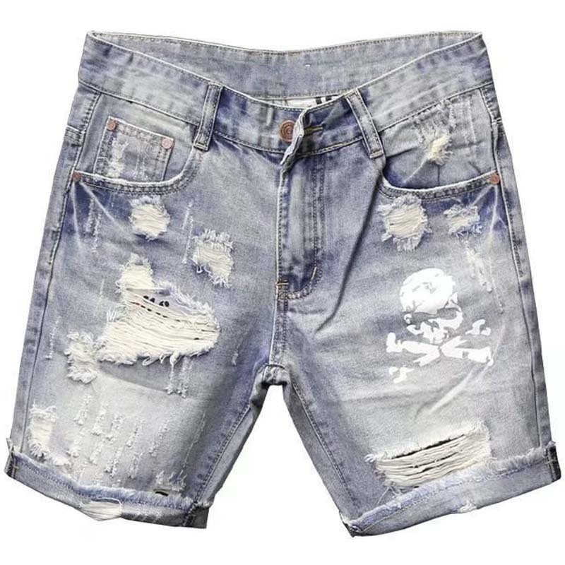 Summer Men's Worn Bead Hole Be - Street Fashion Jeans Men ulasan dan harga