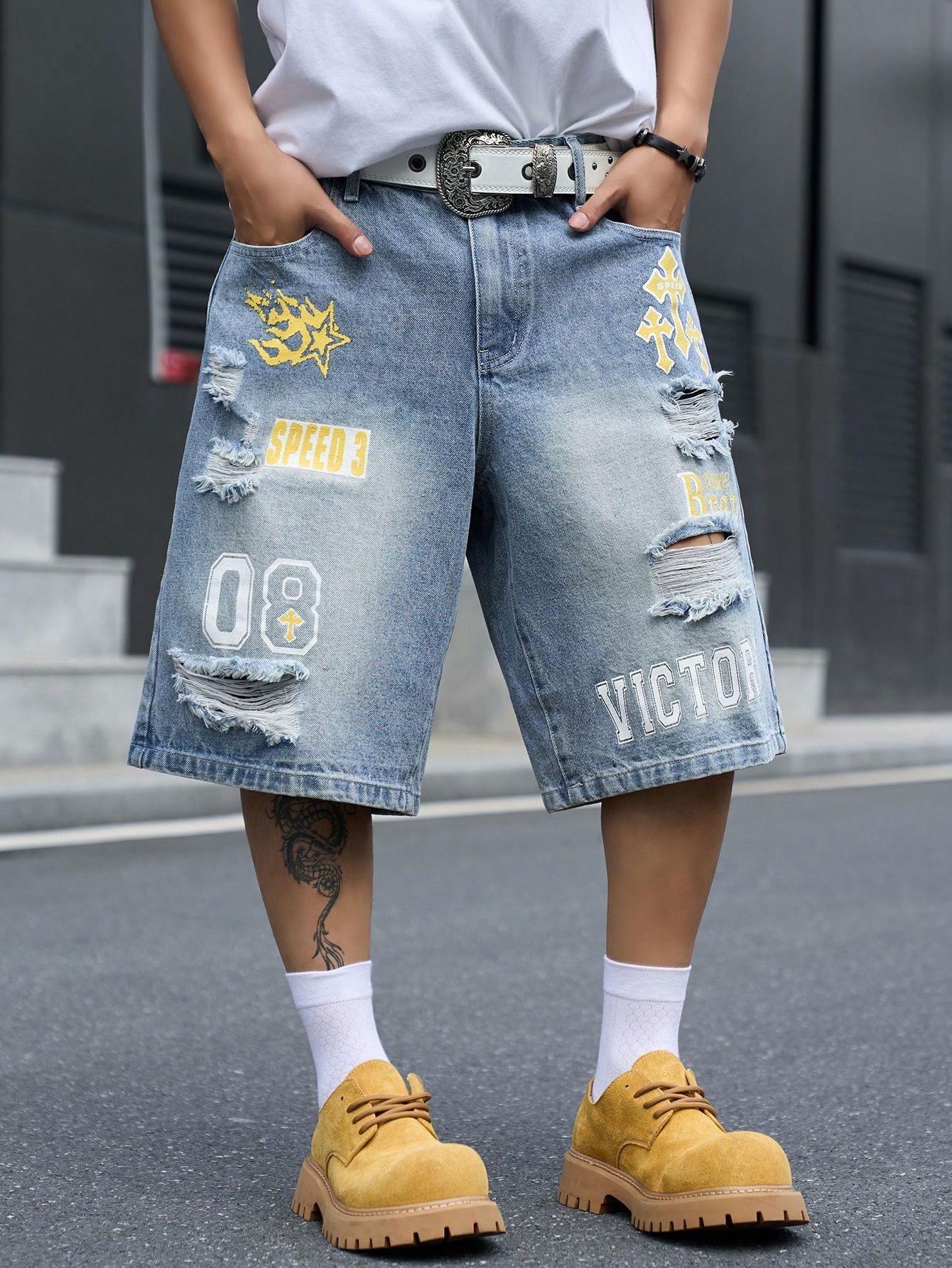 Men's Loose Fit Denim Bermuda  - Street Fashion Jeans Men ulasan dan harga