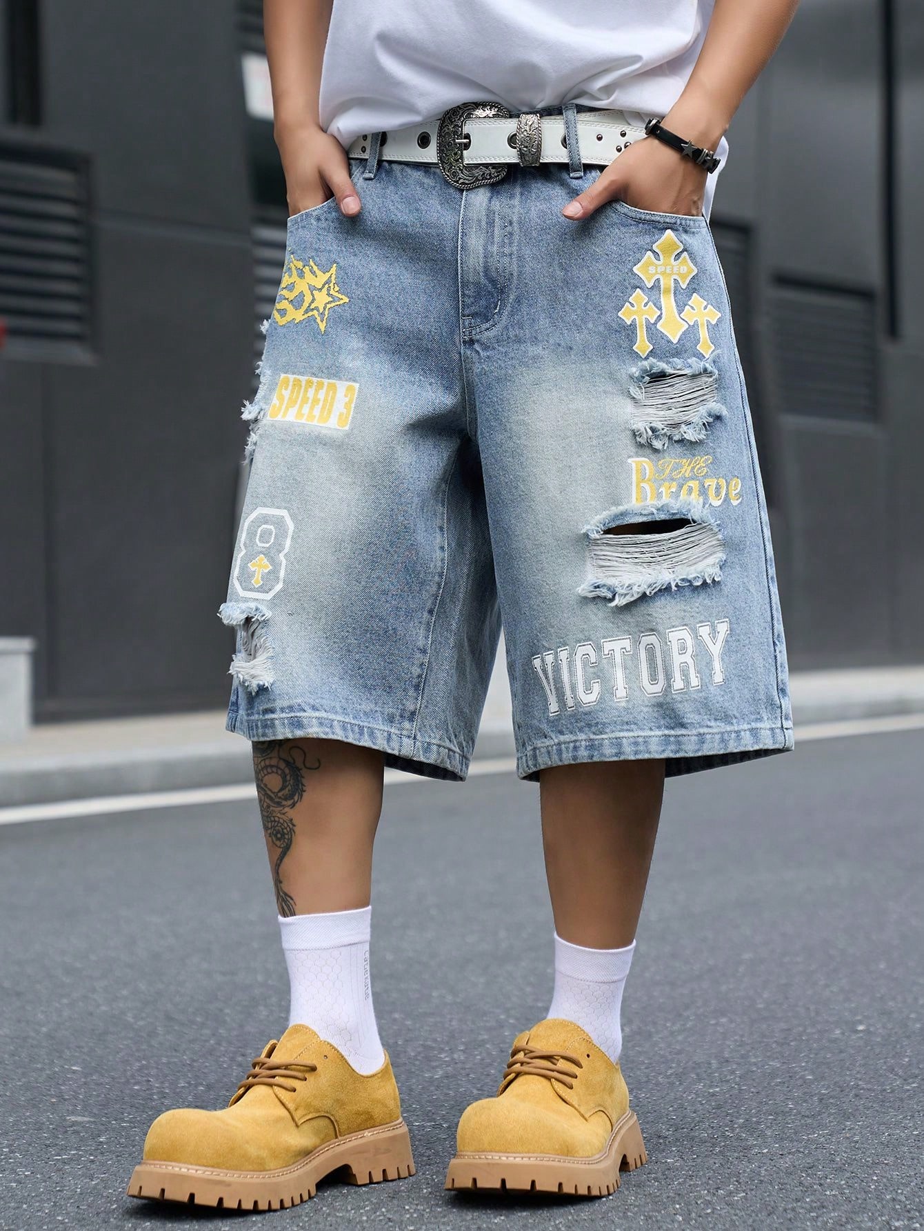 Men's Loose Fit Denim Bermuda  - Street Fashion Jeans Men ulasan dan harga