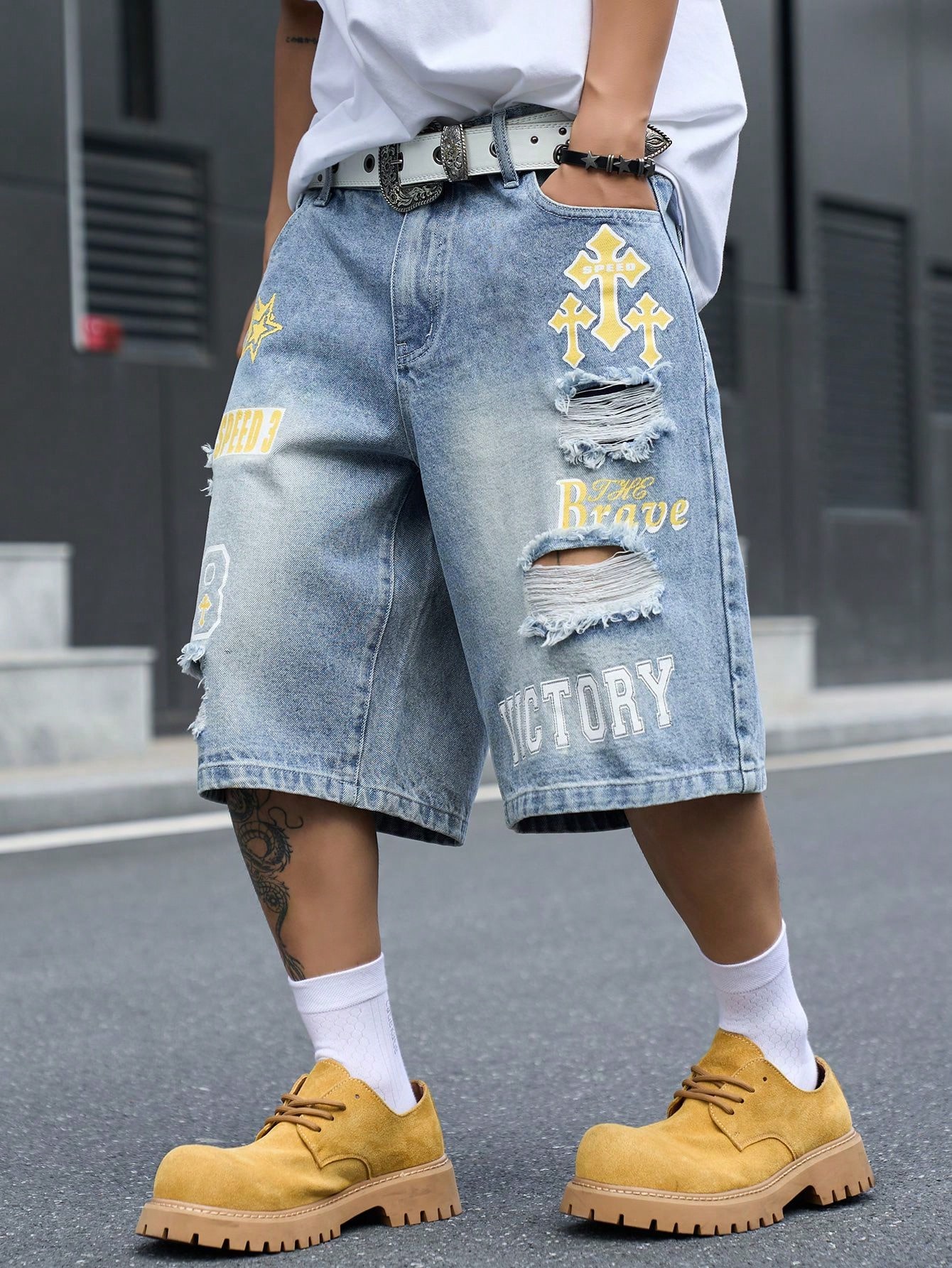 Men's Loose Fit Denim Bermuda  - Street Fashion Jeans Men ulasan dan harga